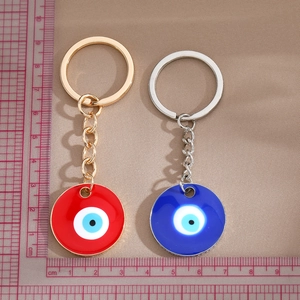 Colorful Evil Eye keychain set with red and blue enamel round pendants on metal rings