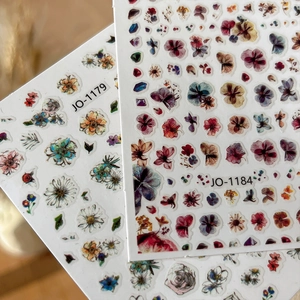Vintage floral nail art stickers with dried flower and daisy designs, models JO-1179 and JO-1184