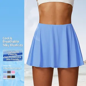 Dames UV-Bescherming Sportrok Hoge Taille Nep Tweedelige Sneldrogende Geplooide Rok Voor Tennis Hardlopen Fitness Gym Activewear