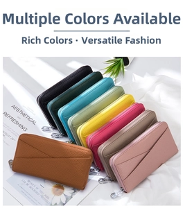 Litchi pattern leather wallet with multiple colors and sleek diagonal stitching details