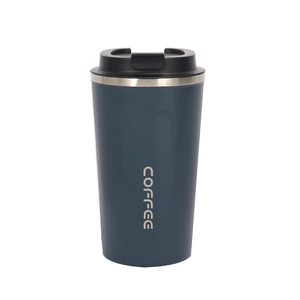 Navy blue 304 stainless steel insulated coffee mug with matte finish and black flip lid