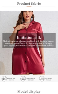 Dettaglio camicia da notte rossa in finta seta con tessuto satinato e profili sul revers
