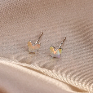Elegant S925 sterling silver butterfly earrings with matte and iridescent finish wings