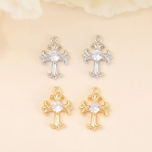 Cross jewelry pendants with cubic zirconia inlay in gold and silver finish for necklaces