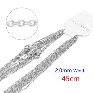Detailed close-up of 2.0mm wide stainless steel O-chain necklace in 45cm length