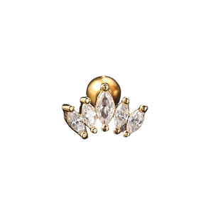 Golden crown cartilage earring with marquise cubic zirconia and ball screw back