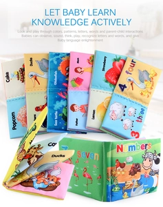 Détail du lot de 6 livres en tissu pour bébé avec thèmes d'apprentissage des animaux