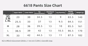 Size chart for high waist yoga pants including waist, hip and length measurements in cm
