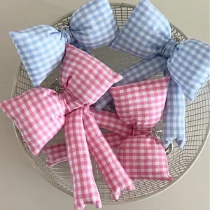 Gingham Checkered Bowknot Keychain Fabric And Alloy Sweet Cute Bag Pendant Accessory For Girls Backpack Charm