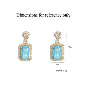 Elegant gold-plated flower heart earrings with blue zircon stones and white crystal halo