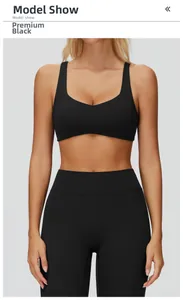 Front view of black cross-back yoga bra and high-waist fitness leggings set