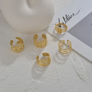 Five-piece vintage 14K gold-plated adjustable stackable ring set for women