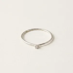 Minimalist 925 sterling silver open ring with small white zircon stone for women