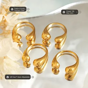 Minimalist Teardrop Open Rings 18K Gold Plated Titanium Steel Adjustable Geometric Style Jewelry For Women