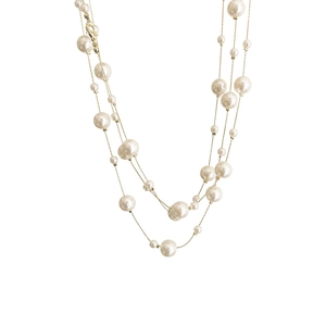 French vintage multilayer pearl necklace with gold chain and layered aesthetic design
