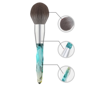 Large fluffy powder brush with green crystal handle and gradient synthetic bristles