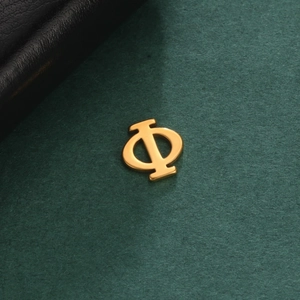 Gold-plated stainless steel Phi Greek letter pendant on a dark green textured background