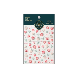 Sweet strawberry nail art stickers M-712 with cute red and pink fruit patterns on white