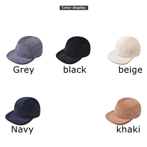Retro corduroy flat brim baseball cap set in grey, black, beige, navy and khaki colors