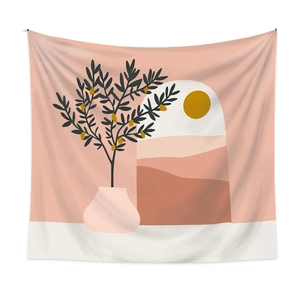 Bohemian wall tapestry featuring abstract sunset, arch scenes, and desert landscape design