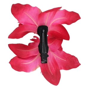 Double pink silk cymbidium orchid hair clip with metal alligator grip for beach resort