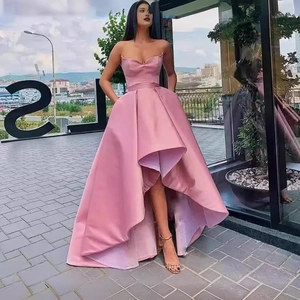 Satin Evening Dress Strapless Tube Top High-Low Hem Formal Party Cocktail Gown For Women