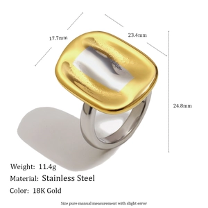 Polished 18K gold plated stainless steel chunky geometric ring with dimensions