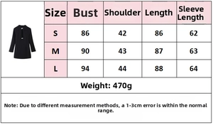 Size chart for stand collar long sleeve waist dress with bust and length measurements