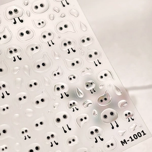3D cute ghost eye nail art stickers M-1001 with gold stamping and jelly texture