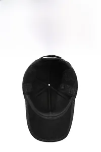 Detailed view of winter wool baseball cap with thick warm lining and ear flaps