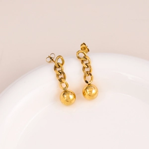 Minimalist Chain Ball Drop Earrings Stainless Steel Polished Commuter Fashion Jewelry For Women