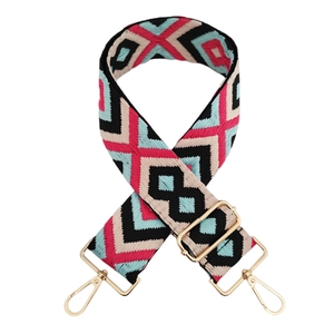 Adjustable 5cm wide jacquard crossbody strap with geometric pattern and gold hardware