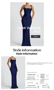 Detail view of navy blue satin evening dress with ruched waist and fishtail hemline