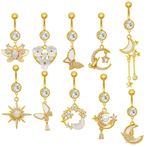 Mode Zinklegierung Bauchnabelringe Vergoldet Strass Künstliche Perle Schmetterling Mond Stern Herz Piercing Körperschmuck