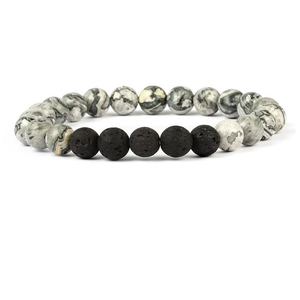 Vue détaillée du bracelet pour homme en pierre de lave naturelle de 8mm et perles marbrées