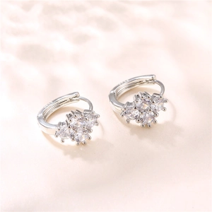 Elegant S925 silver hoop earrings with cluster of three sparkling white zircons