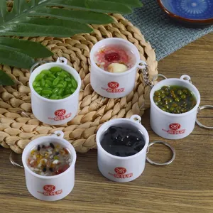 Simulation Porridge Food Keychain Realistic Miniature Congee Bowl Model Pvc Resin Bag Pendant Charm Novelty Gift