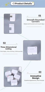 Close-up of premium white paper display cards with rounded edges and printed patterns