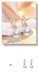 Detailed macro view of S925 sterling silver rose gold earrings with pearls and zircons