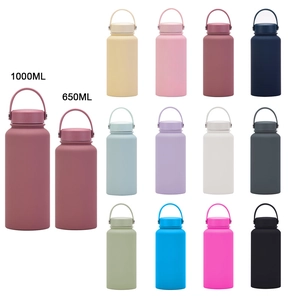 Detailed size comparison of 1000ml and 650ml matte sport bottles in 14 vibrant colors