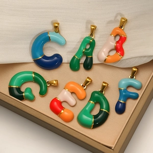 18k gold plated stainless steel enamel alphabet pendants in colorful mix for DIY jewelry