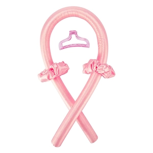 Set per ricci senza calore in raso rosa con elastici scrunchies e molletta per capelli