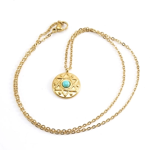 18K gold star pendant necklace with turquoise stone inlay for women in minimalist style