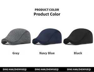 Winter wool newsboy hats for men in grey, navy blue, and black colors with ear flaps