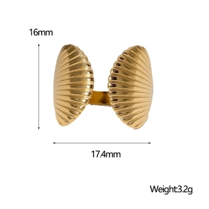 Detailed dimensions of 18K gold plated shell ring with 16mm height and 3.2g weight