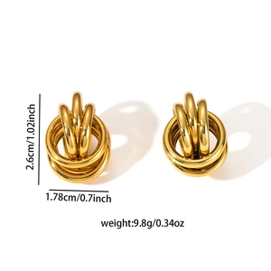 Boucles d'oreilles nœud en acier inoxydable plaqué or 18 carats au design multicouche