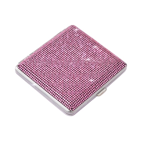 Sparkling pink rhinestone encrusted stainless steel slim cigarette case for women