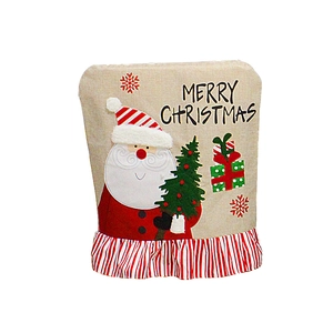 Housse de chaise de Noël avec broderie Père Noël et froufrous à rayures rouges