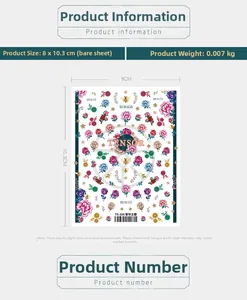 Macro view of TS-316 floral nail art stickers with roses and sunflowers on 8x10.3cm sheet
