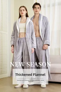 Detail of plush purple flannel couple robes with white collars and matching pants
